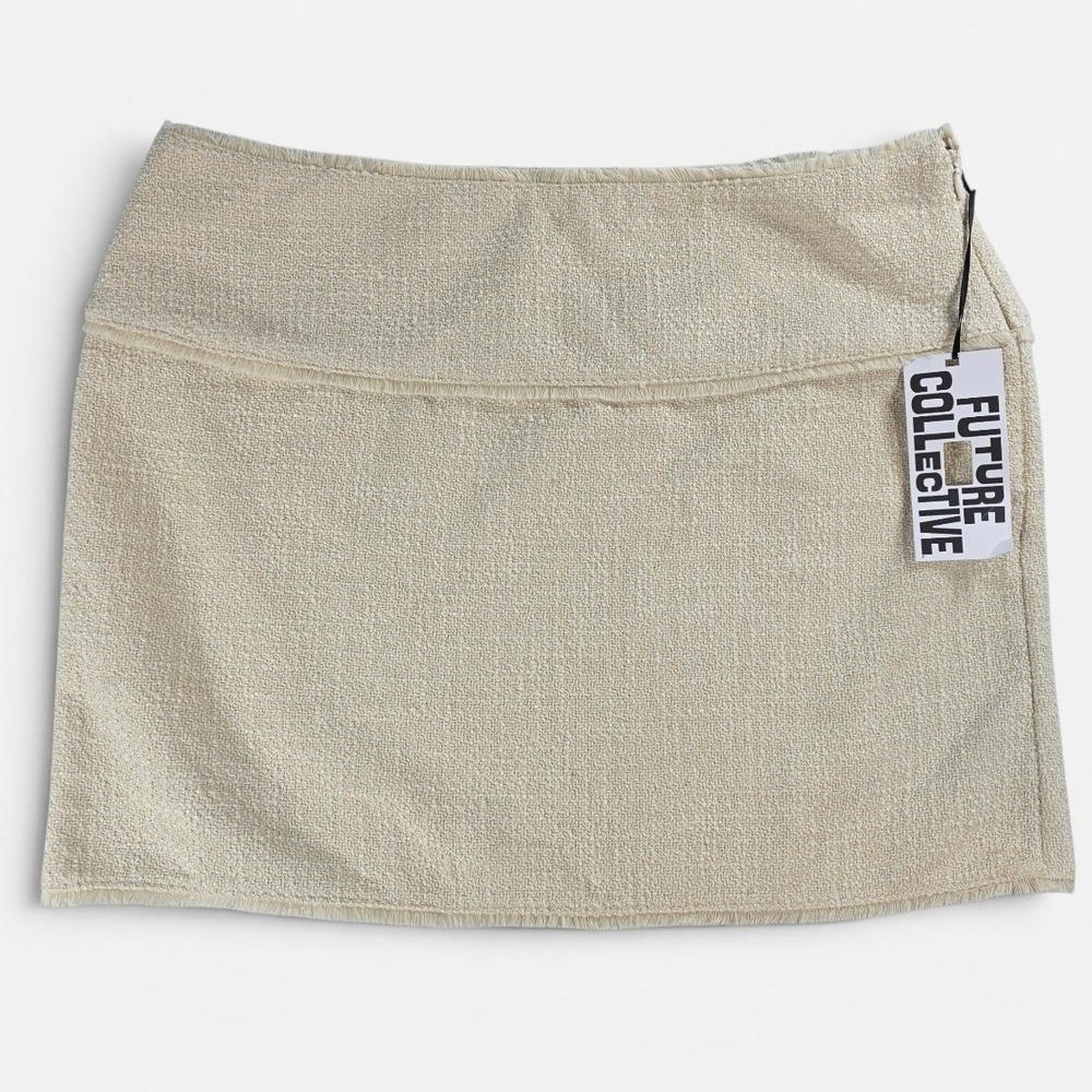 Future Collective Women 14‎ Cream Mini Skirt Jenny K Lopez Boucle Frayed Trim